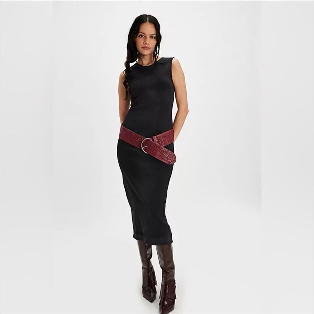 Free people tell me about it midi dress open back soft denim black size 2 new